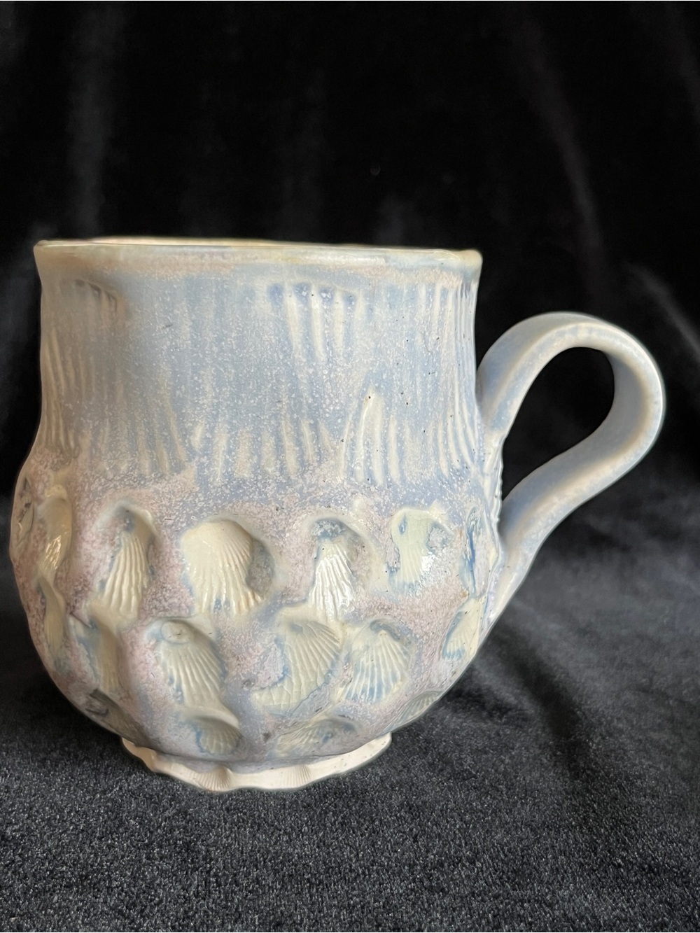 Handmade Studio Pottery Sculpted Sea Shell Scales Coastal Mug